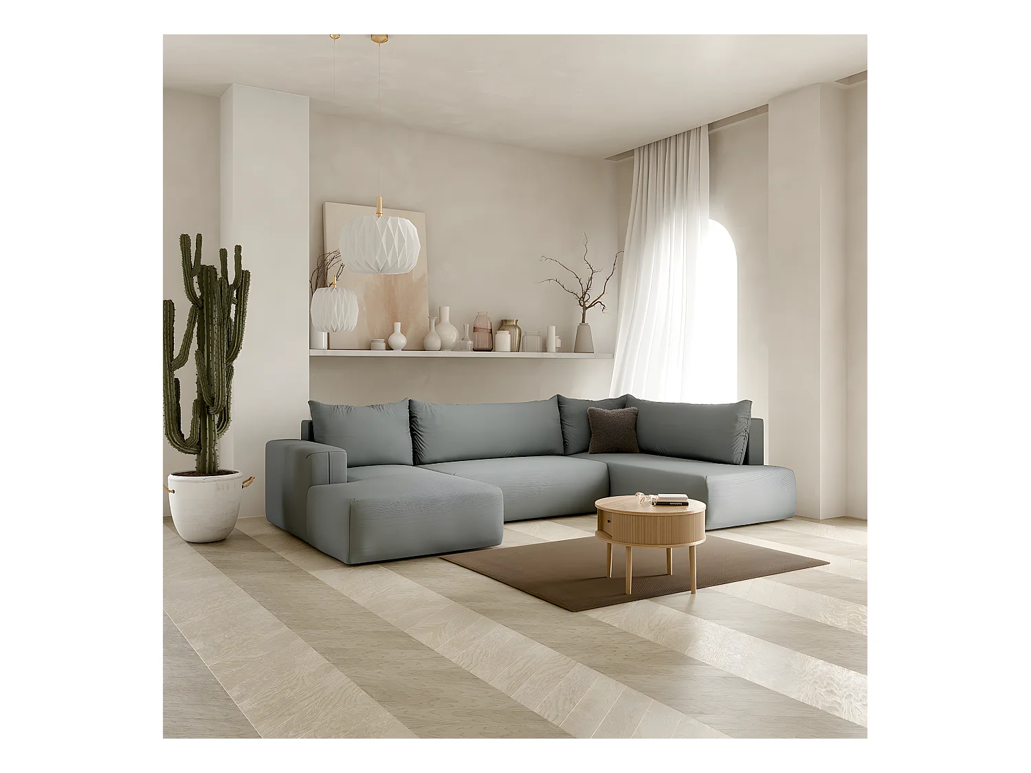 Canapé U 5 places convertible coffre Bliss Gris
