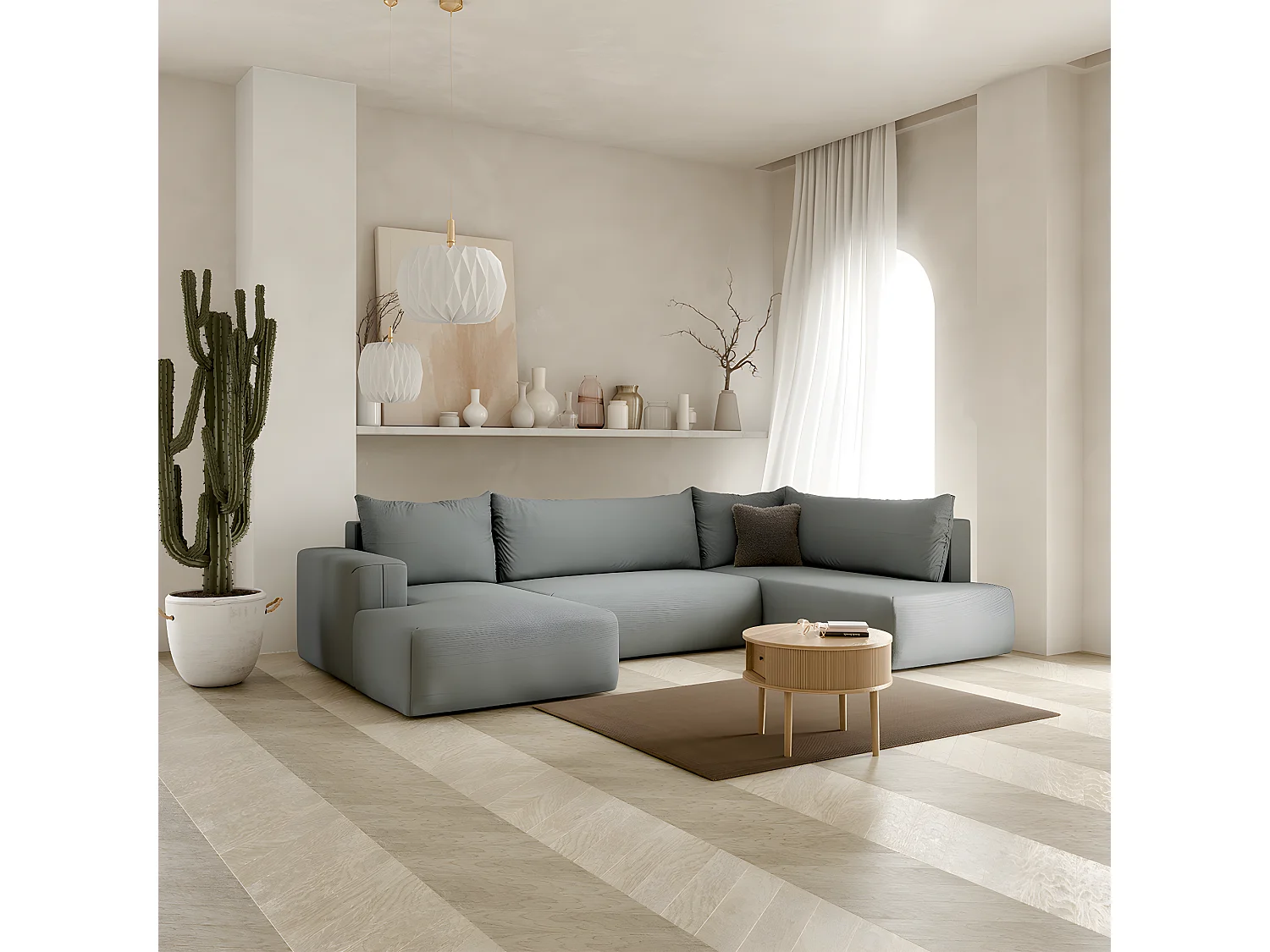 Canapé U 5 places convertible coffre Bliss Gris