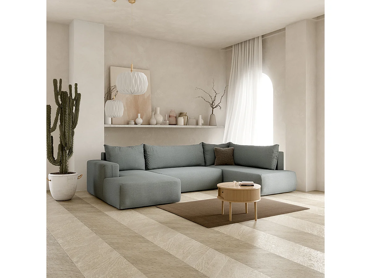 Canapé U 5 places convertible coffre Bliss Gris
