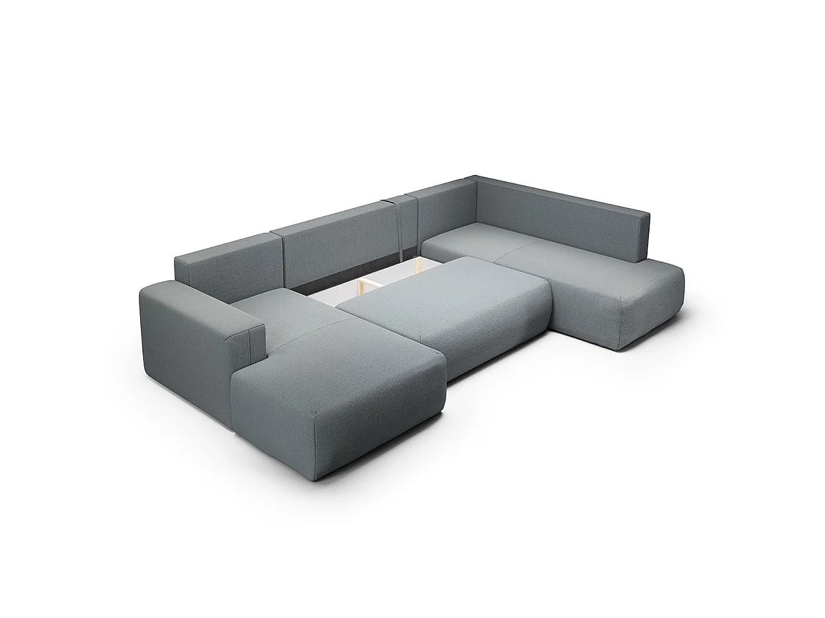 Canapé d'angle convertible 5 places avec coffre en tissu gris