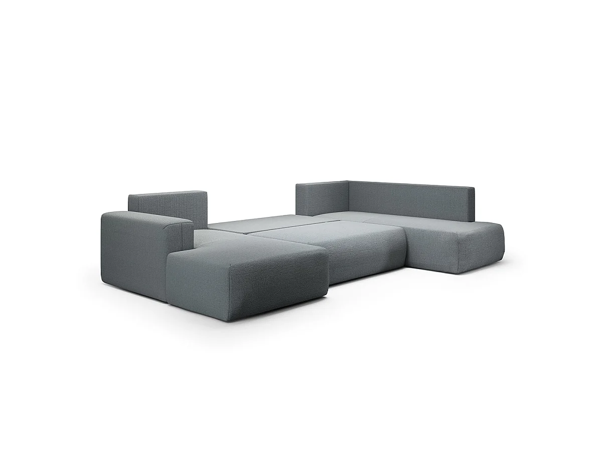 Canapé d'angle convertible 5 places avec coffre en tissu gris