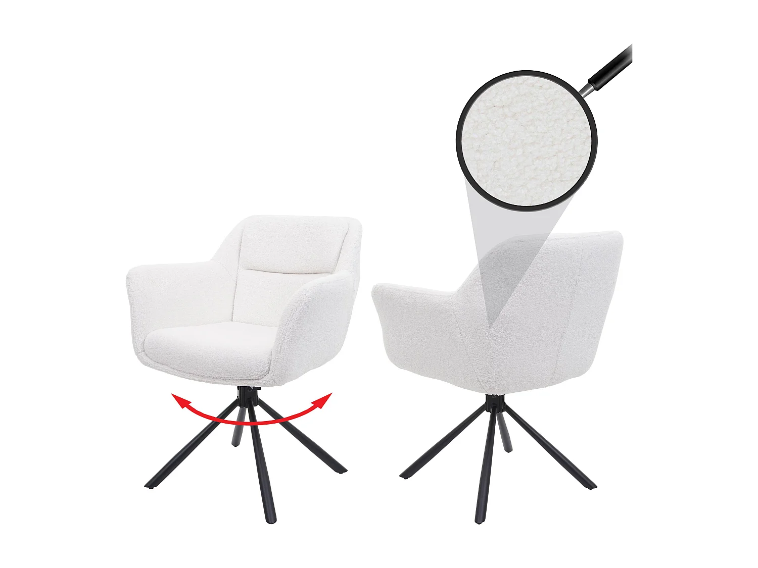 Silla de comedor MCW-K33 (set de 2),  bouclé-blanco