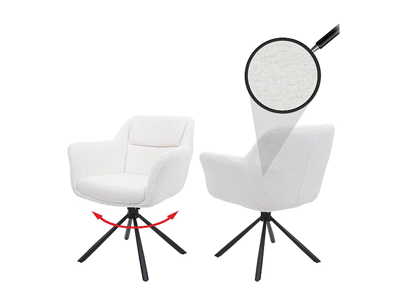 Chaise de salle à manger MCW-K33 (lot de 2),  bouclé-blanc