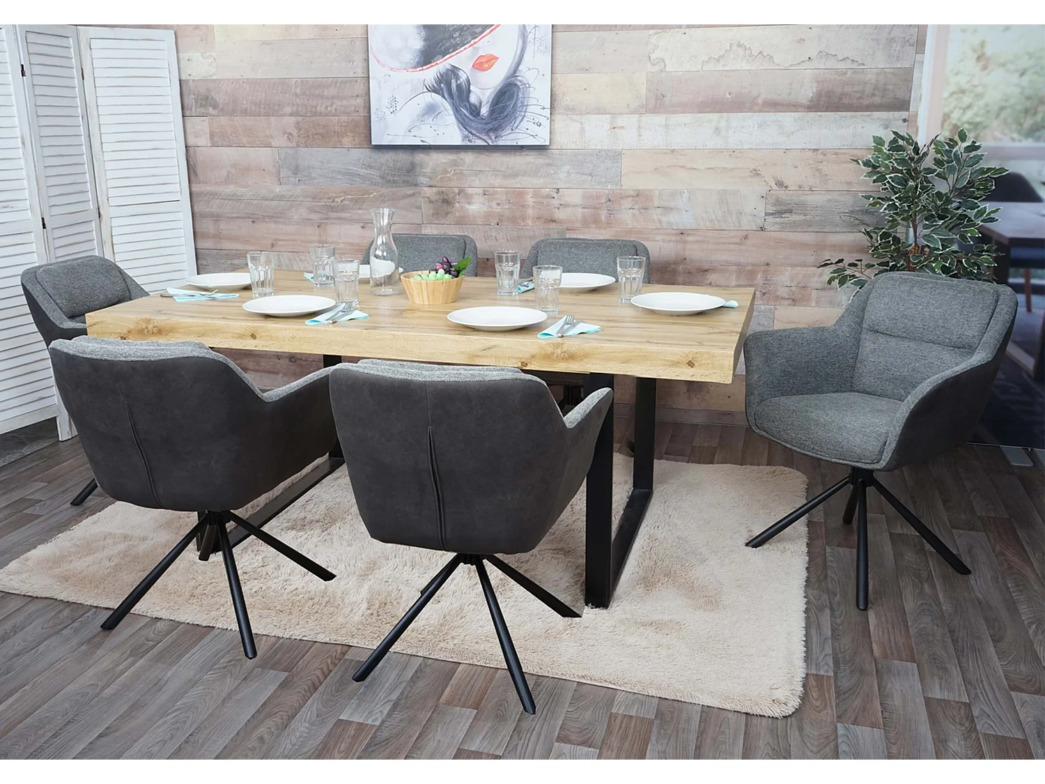 Chaise de salle à manger MCW-K33 (lot de 6),  similicuir, gris-gris foncé