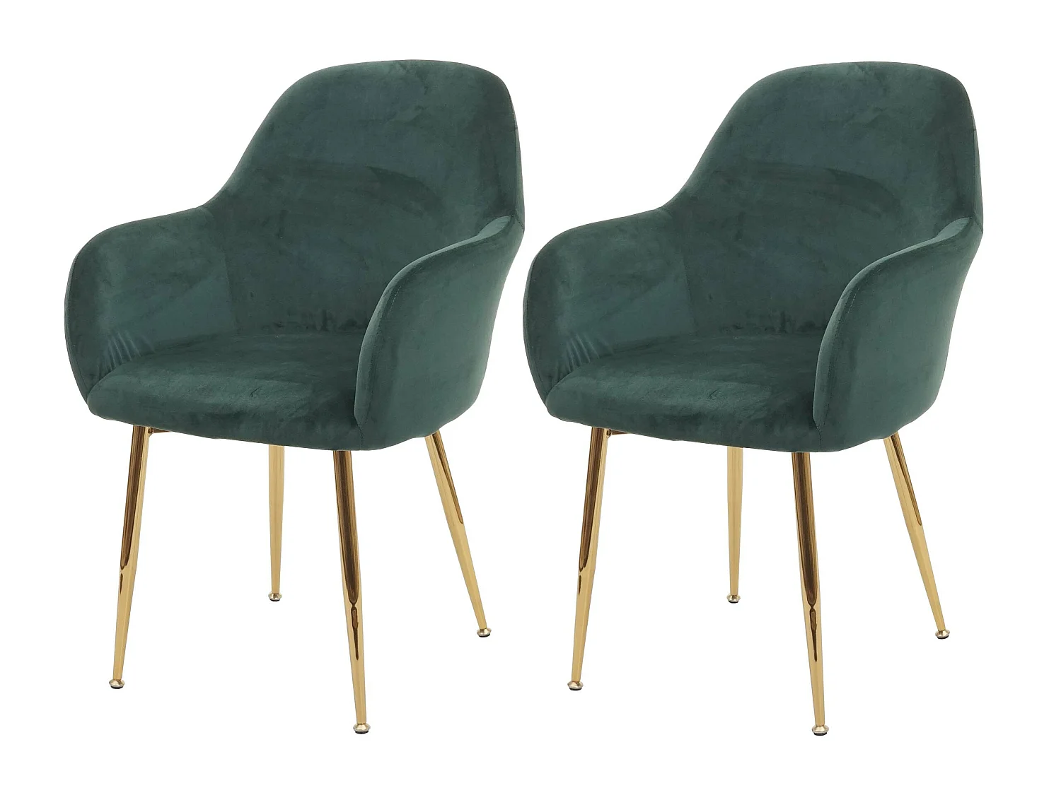 Set 2x sedie poltroncine MCW-F18 design retrò velluto verde gambe dorate