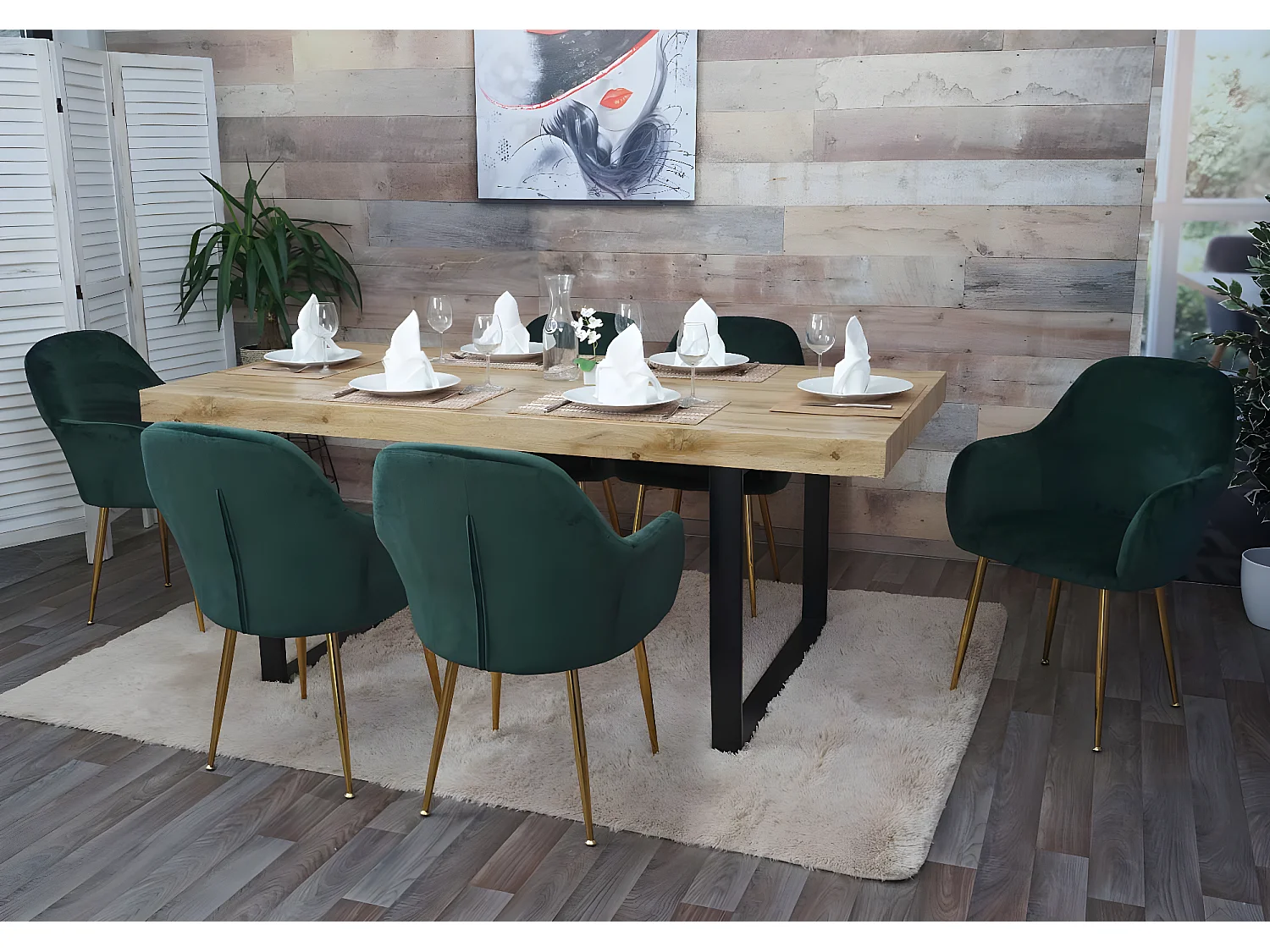 MCW-F18 eetkamerstoel (set van 2),  fluweelgroen, gouden poten