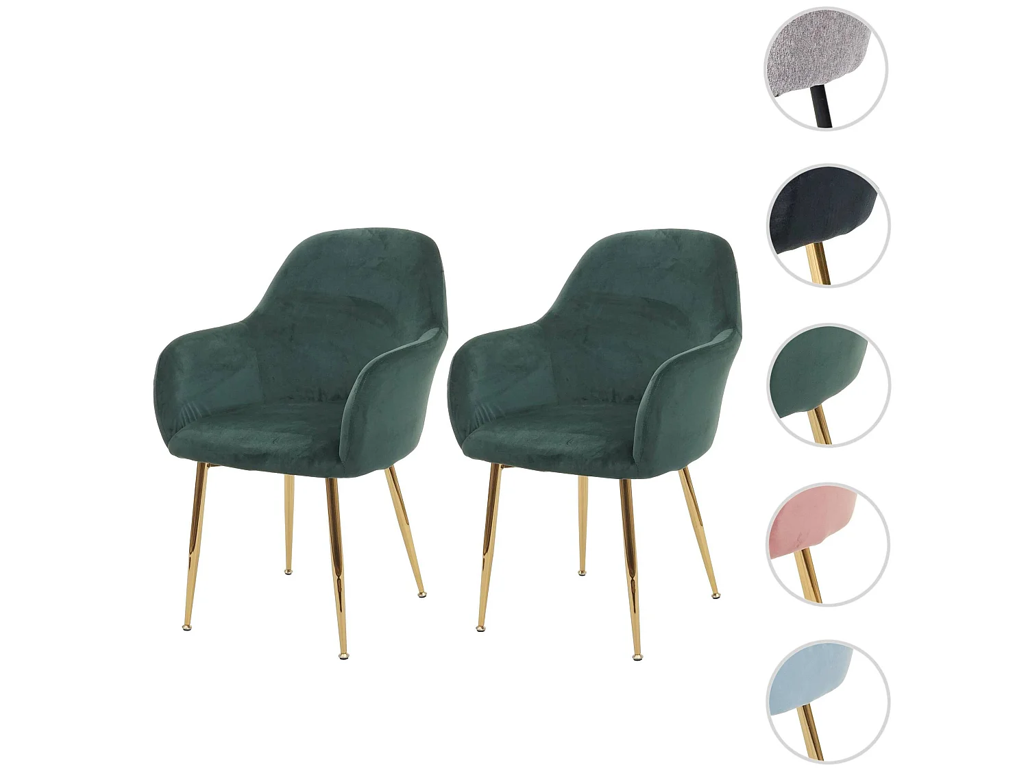 MCW-F18 eetkamerstoel (set van 2),  fluweelgroen, gouden poten