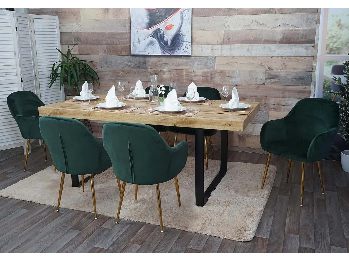 Chaise de salle à manger MCW-F18 (lot de 2),  vert velours, pieds dorés