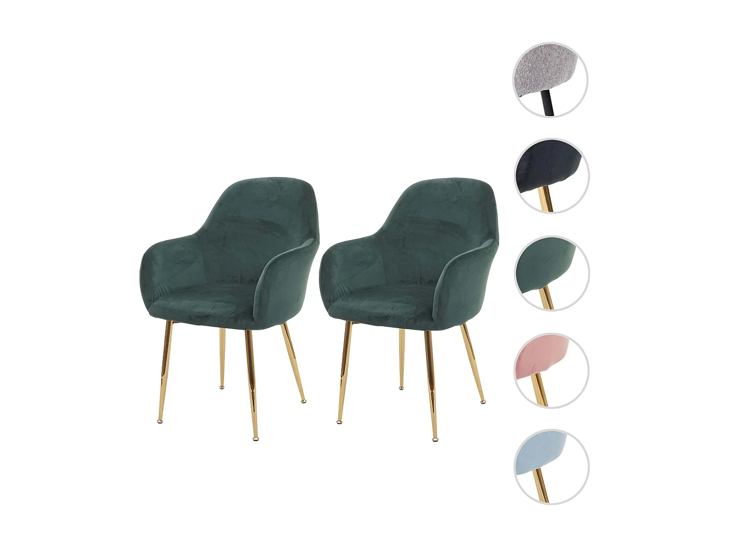Chaise de salle à manger MCW-F18 (lot de 2),  vert velours, pieds dorés