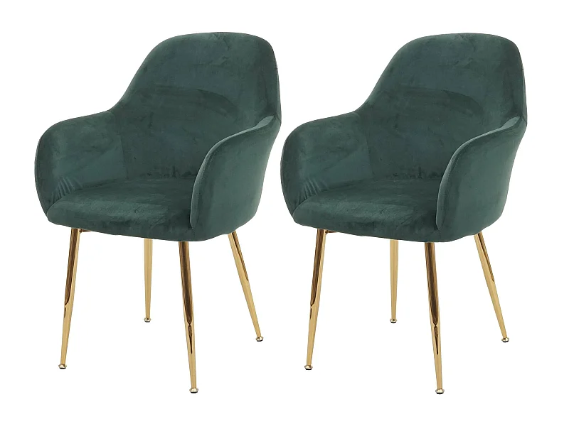 Chaise de salle à manger MCW-F18 (lot de 2),  vert velours, pieds dorés