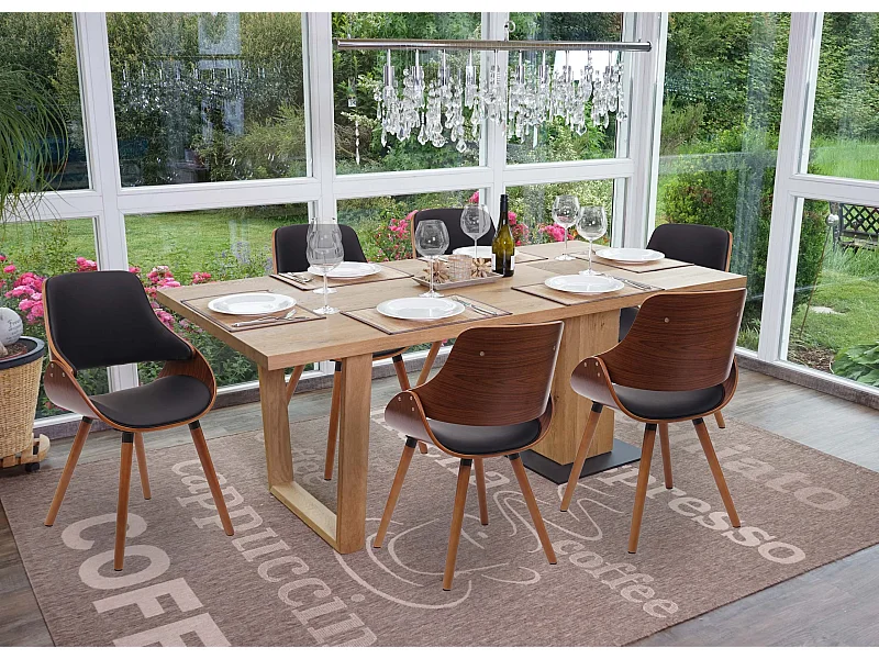 Silla de comedor MCW-D23 (juego de 6),  imitación de cuero negro