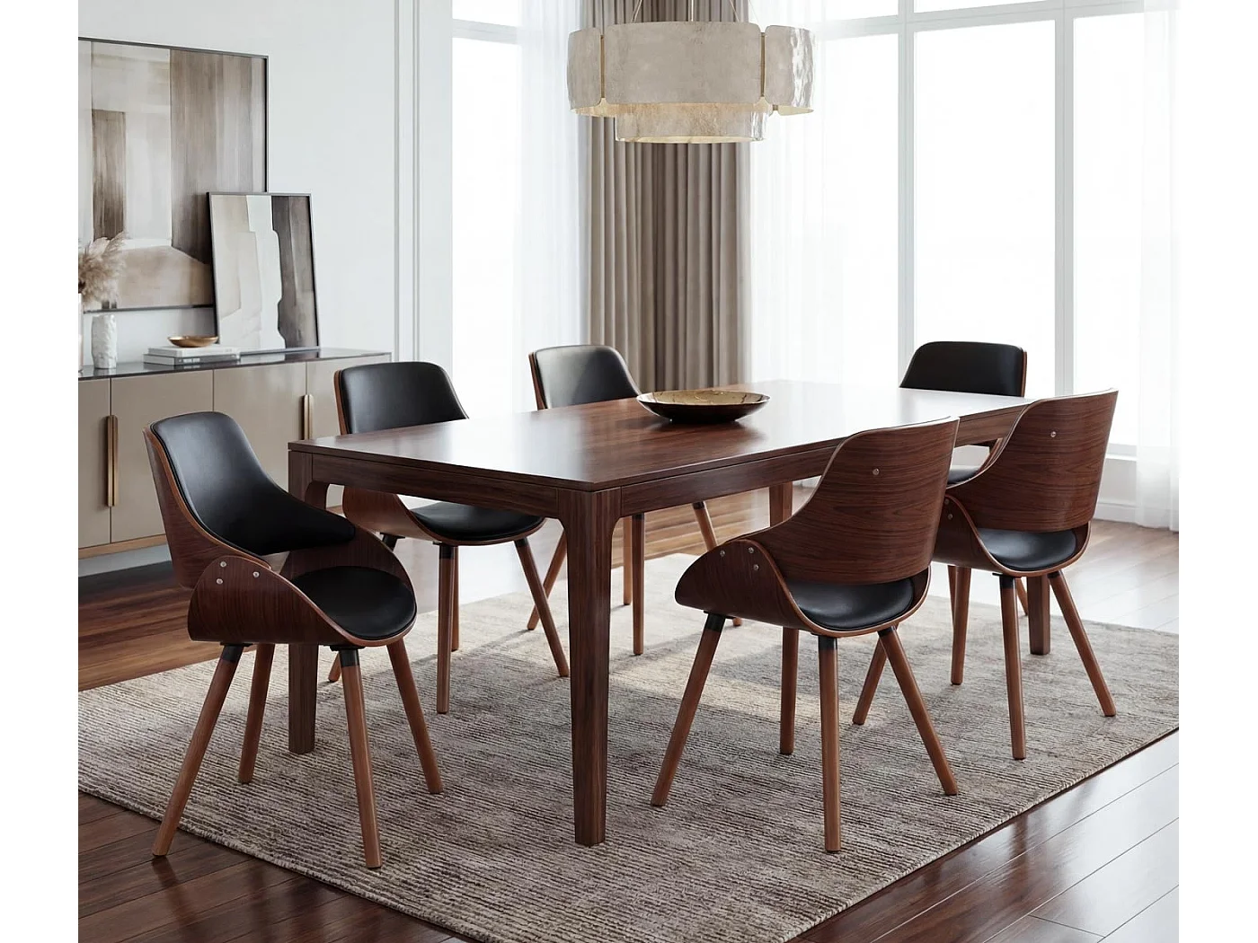 Krzesło do jadalni MCW-D23 (zestaw 6 sztuk),  sztuczna skóra czarna