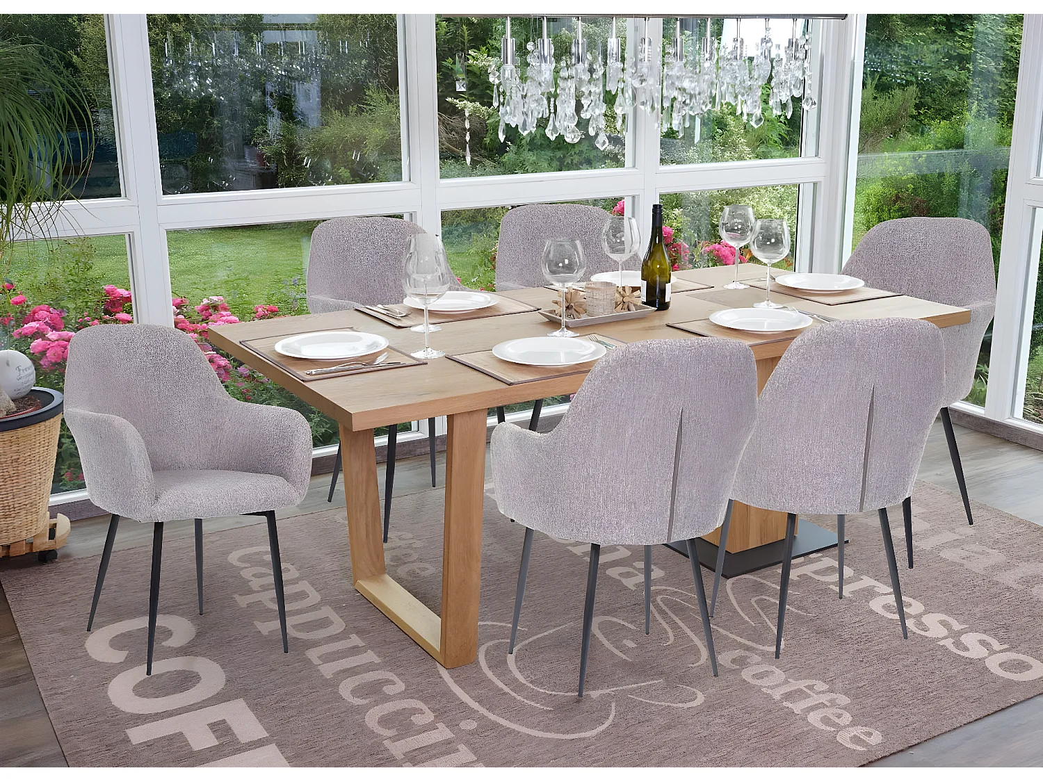 Silla de comedor MCW-F18 (set de 2),  tela/textil gris, patas negras