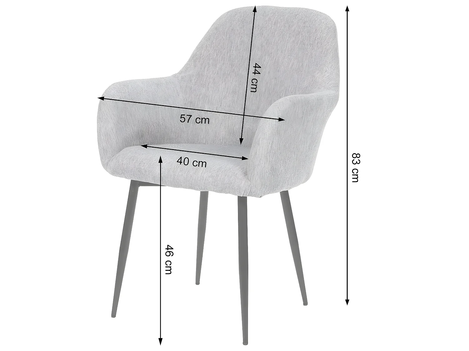 Set 2x sedie poltroncine MCW-F18 design retrò tessuto grigio gambe nere