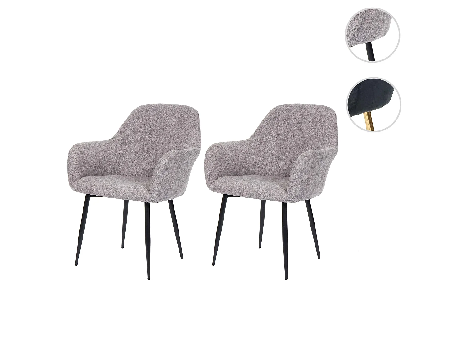 Set 2x sedie poltroncine MCW-F18 design retrò tessuto grigio gambe nere