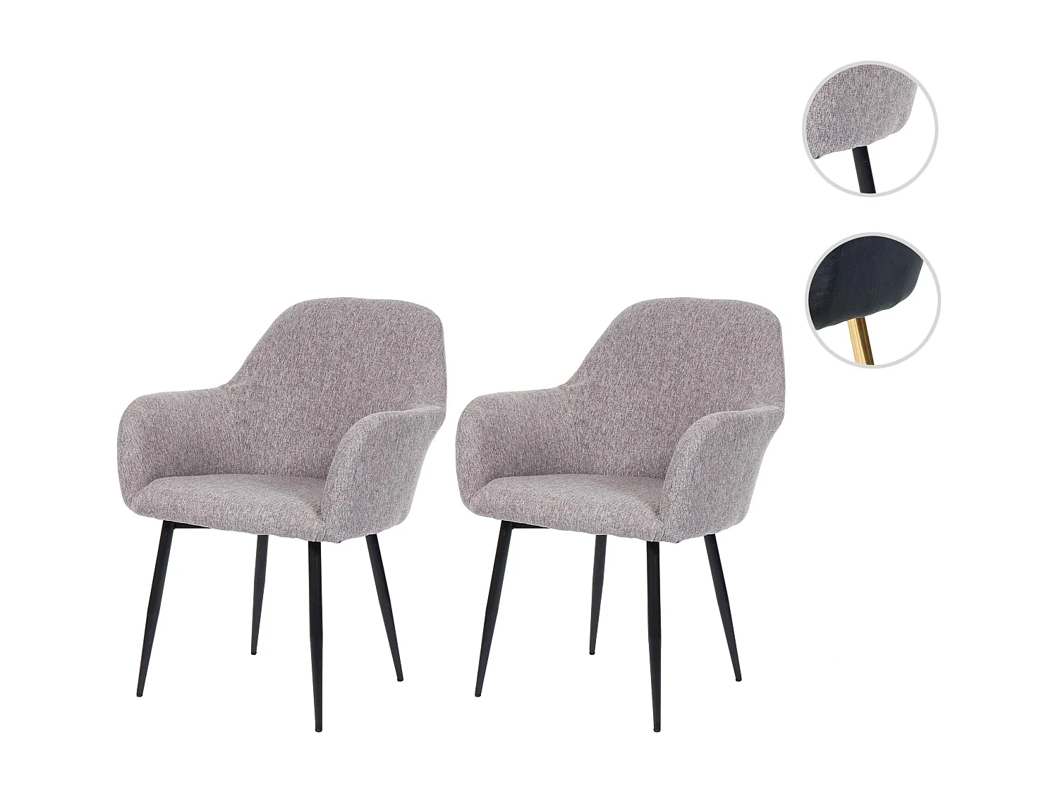 Chaise de salle à manger MCW-F18 (lot de 2),  tissu gris, pieds noirs