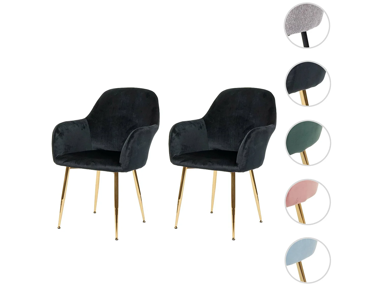 Silla de comedor MCW-F18 (set de 2),  terciopelo negro, patas doradas