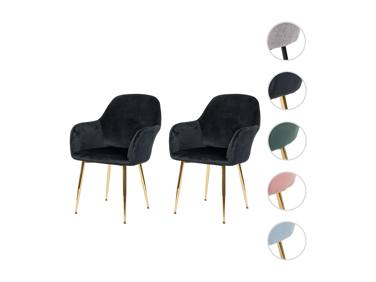 Chaise de salle à manger MCW-F18 (lot de 2),  velours noir, pieds dorés