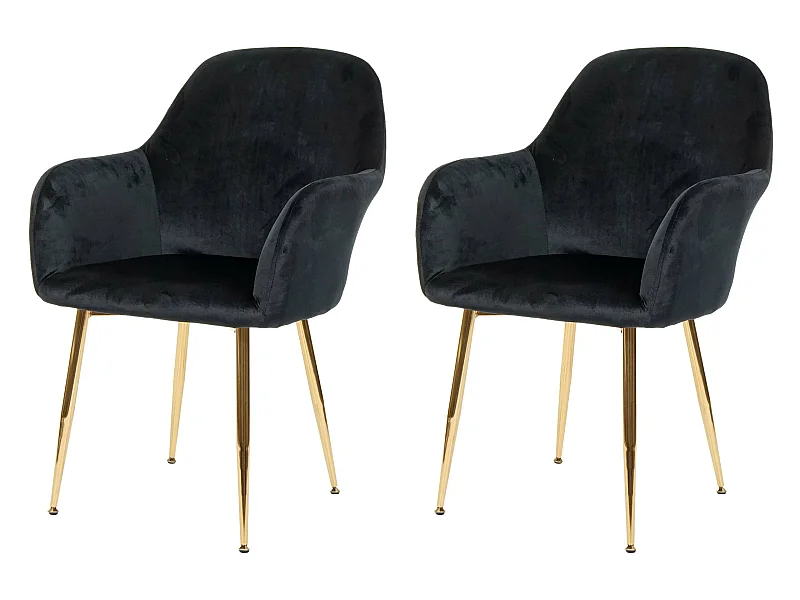 Chaise de salle à manger MCW-F18 (lot de 2),  velours noir, pieds dorés