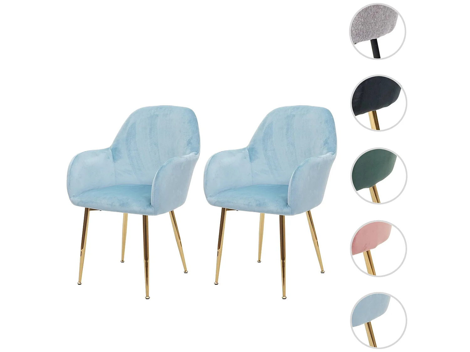 Cadeira de jantar MCW-F18 (conjunto de 2),  veludo menta, pernas douradas