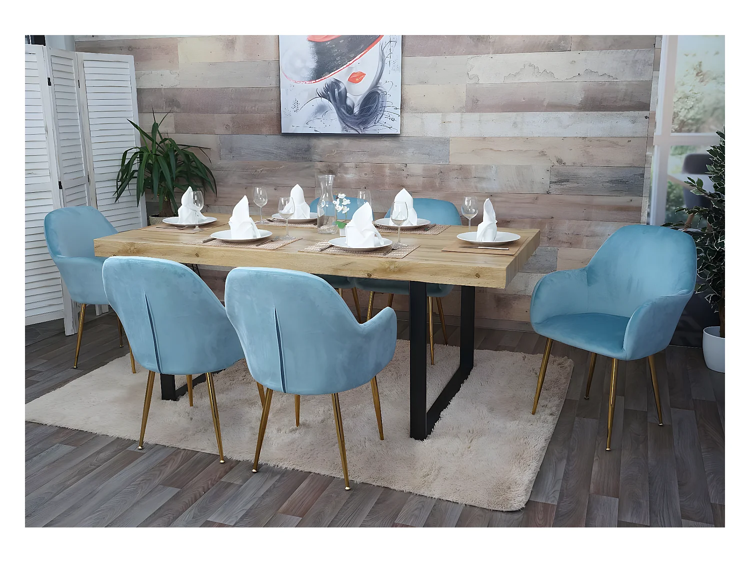 Chaise de salle à manger MCW-F18 (lot de 2),  velours menthe, pieds dorés