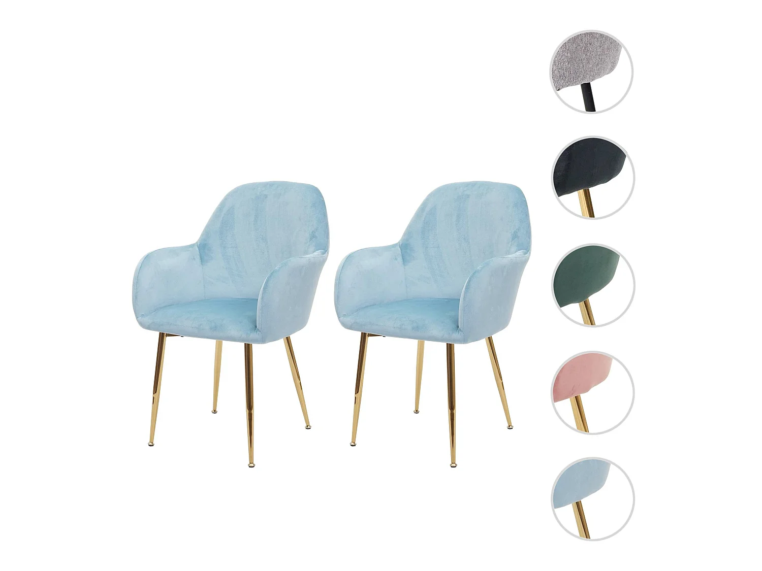 Chaise de salle à manger MCW-F18 (lot de 2),  velours menthe, pieds dorés