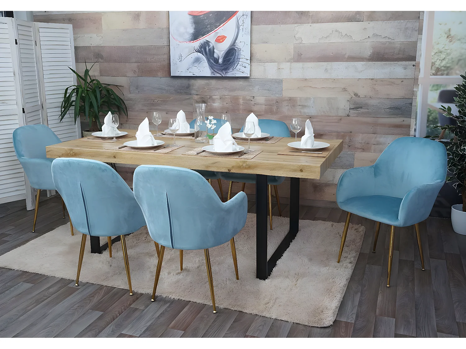 Chaise de salle à manger MCW-F18 (lot de 2),  velours menthe, pieds dorés