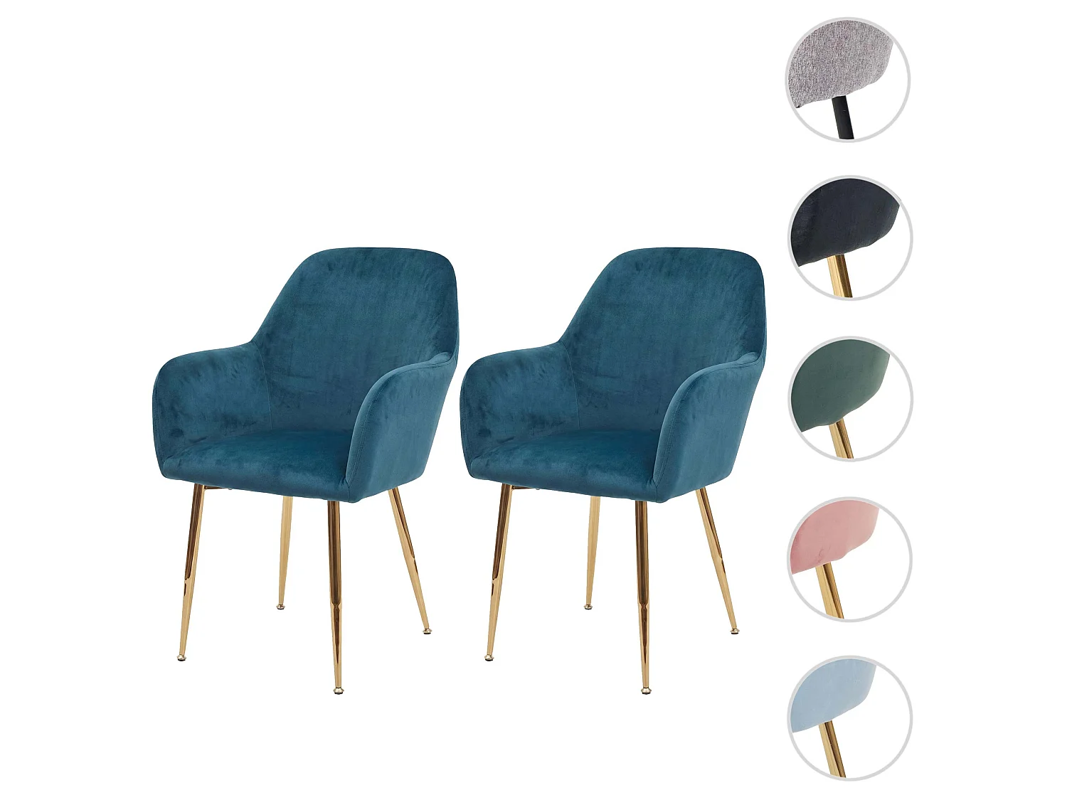 Chaise de salle à manger MCW-F18 (lot de 2),  velours menthe, pieds dorés