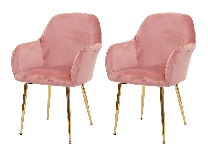 Silla de comedor MCW-F18 (set de 2),  terciopelo rosa antiguo, patas doradas