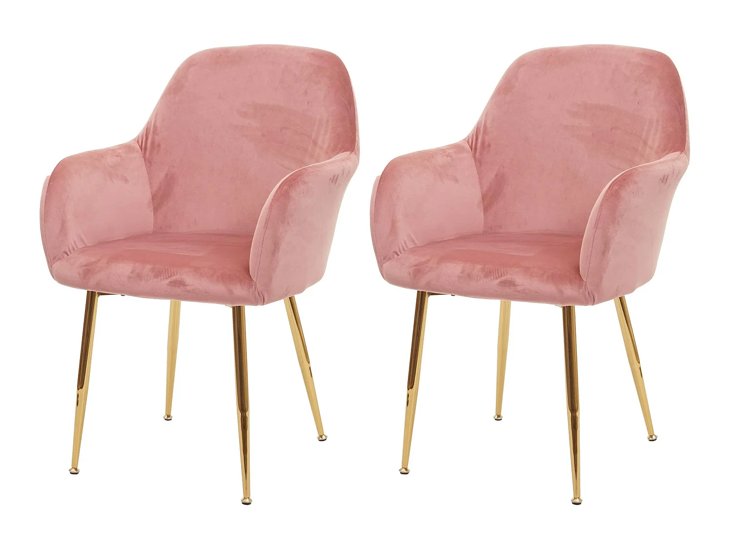 Set 2x sedie poltroncine MCW-F18 design retrò velluto rosa gambe dorate