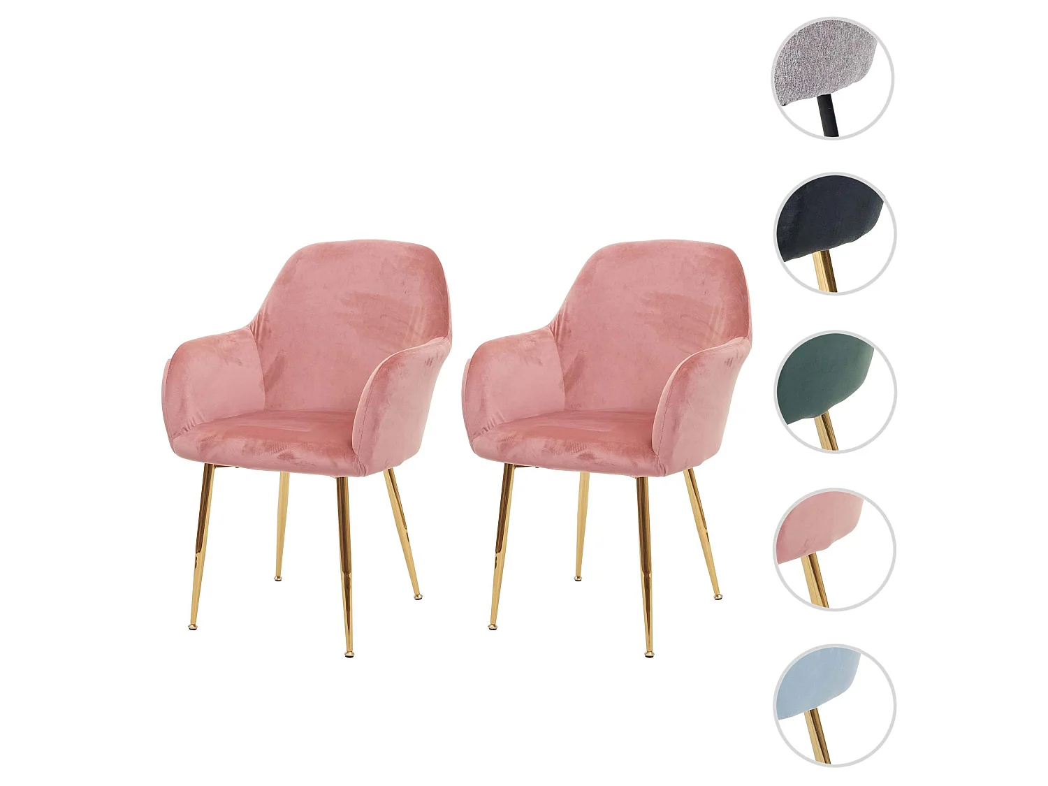 Chaise de salle à manger MCW-F18 (lot de 2),  velours vieux rose, pieds dorés