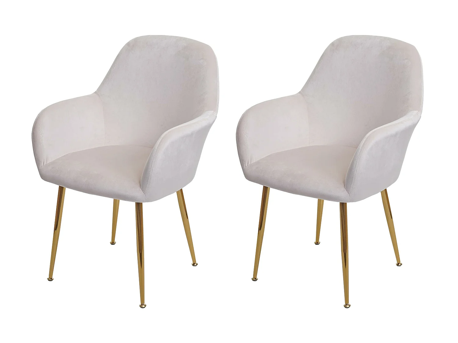 Chaise de salle à manger MCW-F18 (lot de 2),  velours crème-blanc, pieds dorés