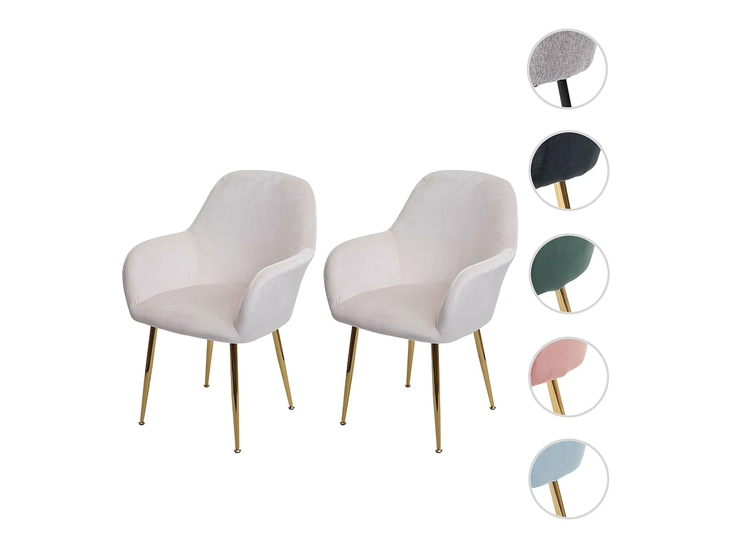 Chaise de salle à manger MCW-F18 (lot de 2),  velours crème-blanc, pieds dorés