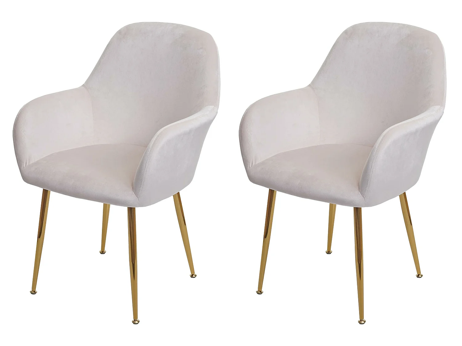 Chaise de salle à manger MCW-F18 (lot de 2),  velours crème-blanc, pieds dorés