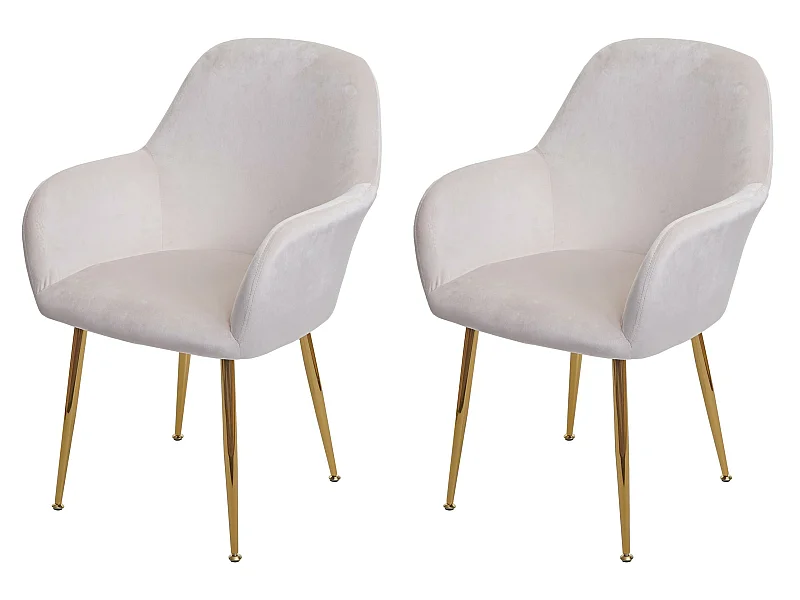 Esszimmerstuhl MCW-F18 (2er-Set), Samt creme-weiß, goldene Beine