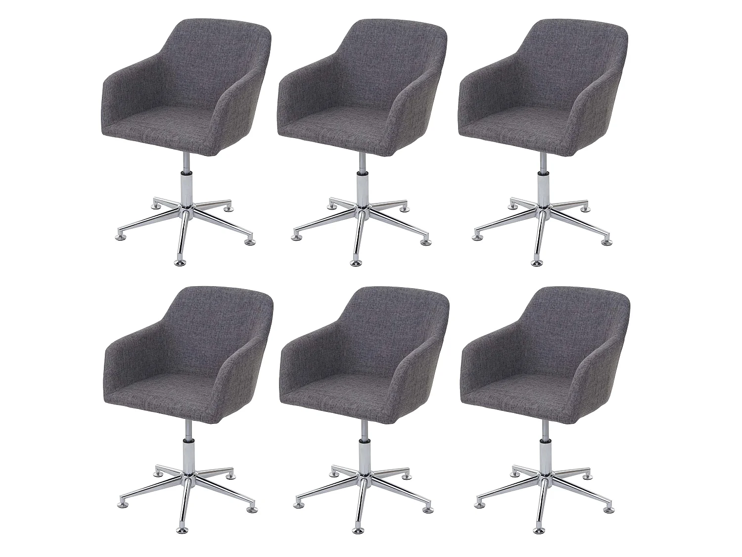 Set 6x sedie poltrone lounge elegante altezza regolabile girevole MCW-A74 tessuto grigio