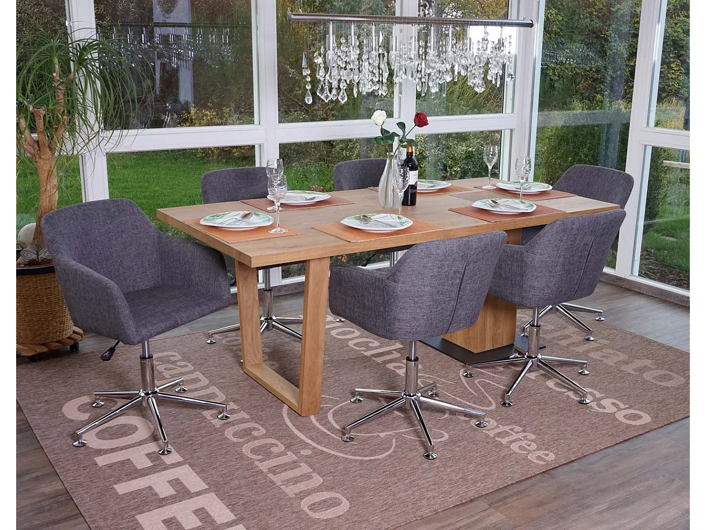 Set 6x sedie poltrone lounge elegante altezza regolabile girevole MCW-A74 tessuto grigio