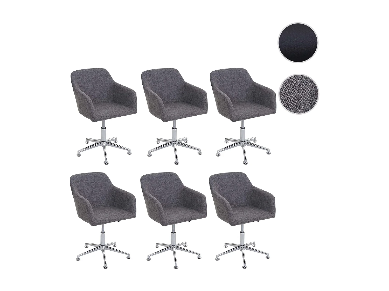 Set 6x sedie poltrone lounge elegante altezza regolabile girevole MCW-A74 tessuto grigio