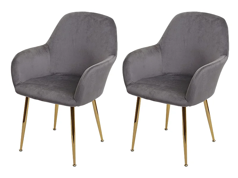 Cadeira de jantar MCW-F18 (conjunto de 2),  veludo cinzento, pernas douradas