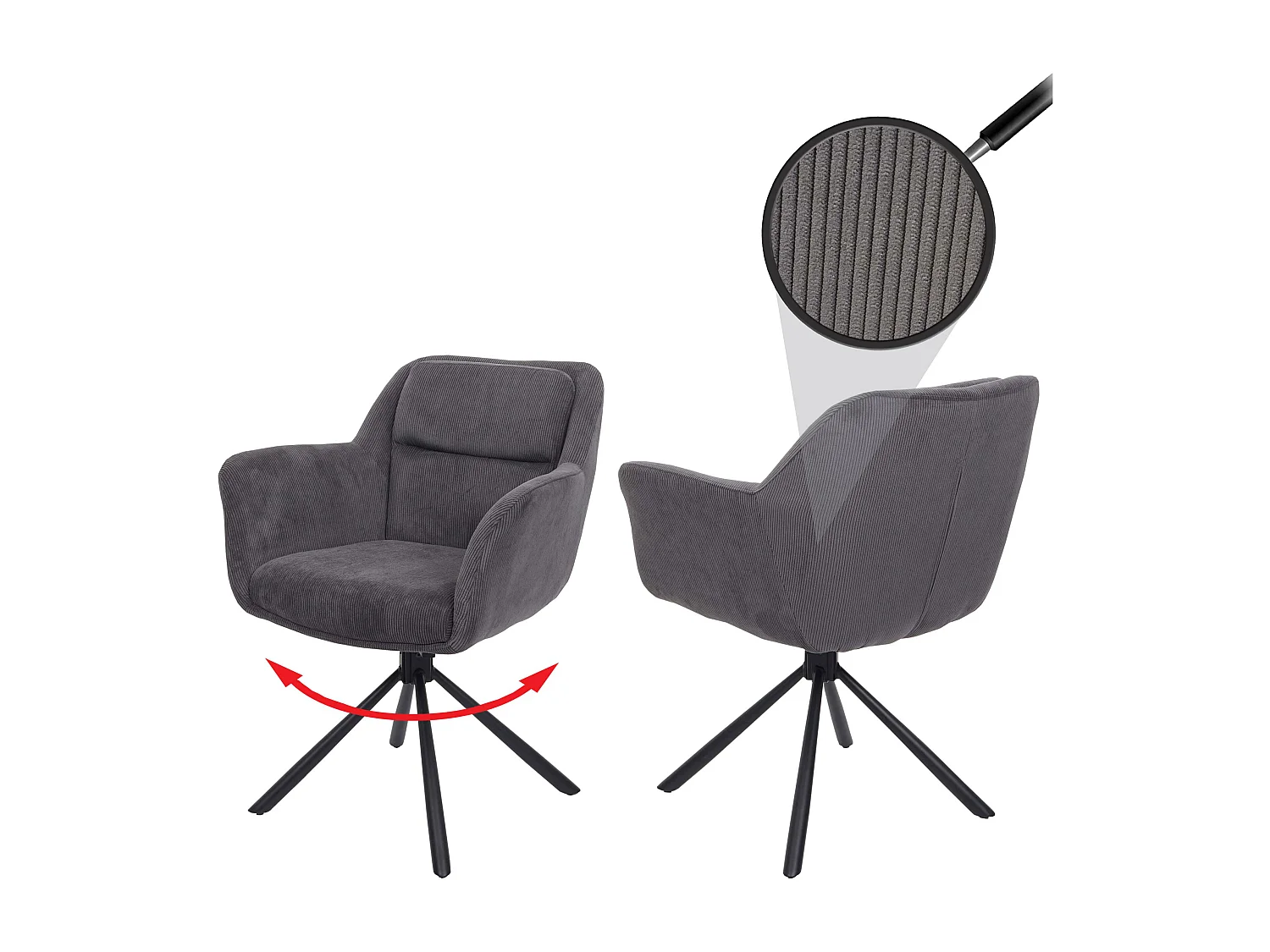 MCW-K33 eetkamerstoel (set van 2),  corduroy grijs