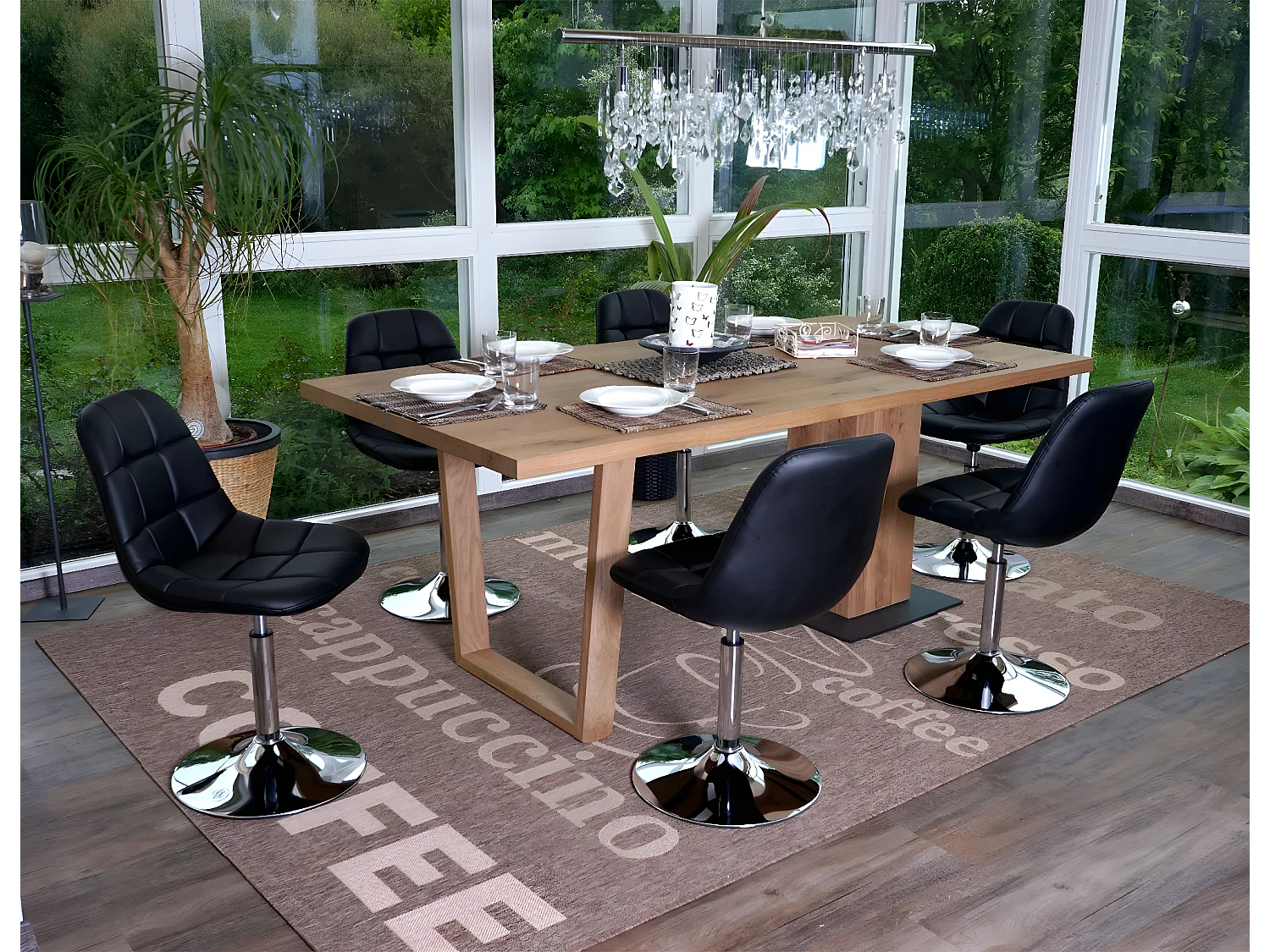 Silla de comedor MCW-A60 (set de 2),  piel sintética negra