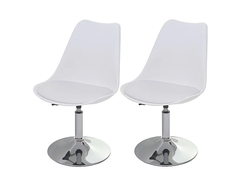 Set 2x sedie girevoli moderno elegante Malmoe T501 acciaio cromato ecopelle bianco