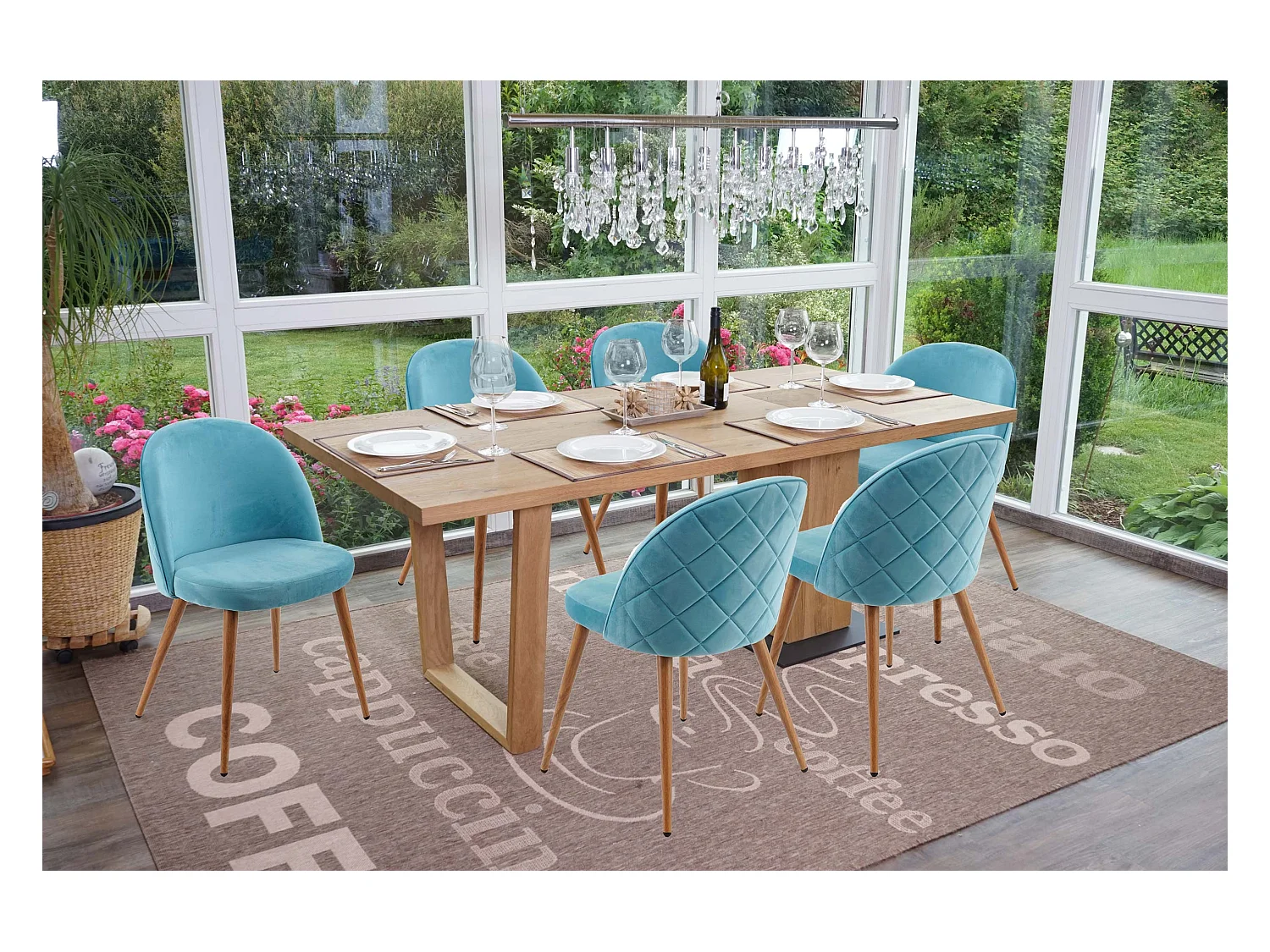 Eetkamerstoel MCW-D53 (set van 4),  turquoise