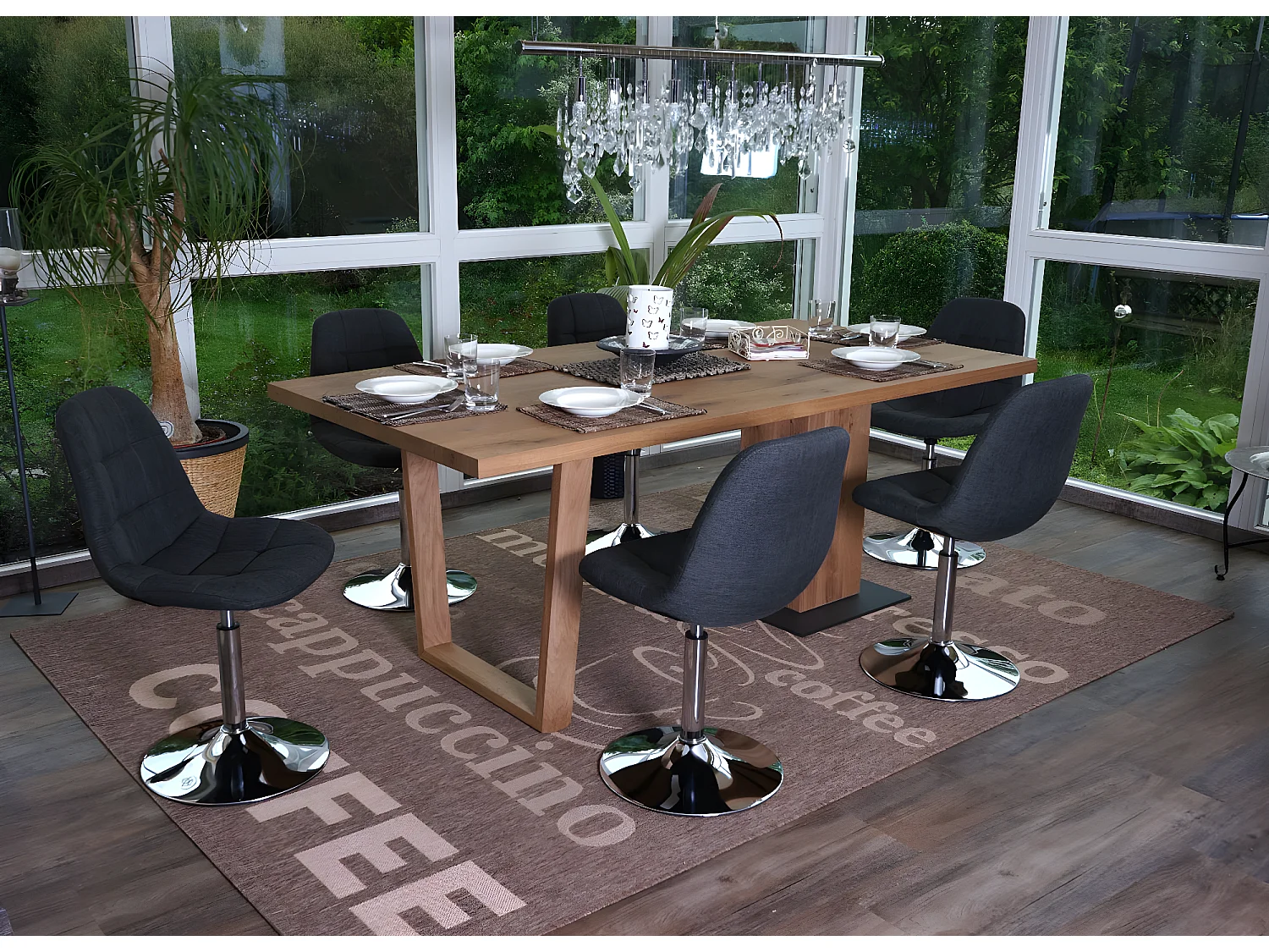 Silla de comedor MCW-A60 (juego de 6),  textil gris oscuro