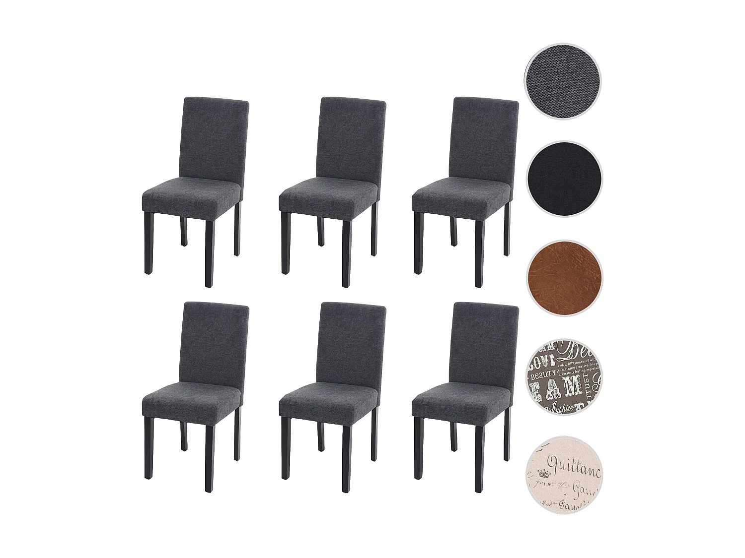 Chaise de salle à manger Littau (lot de 6),  textile, gris anthracite, pieds foncés