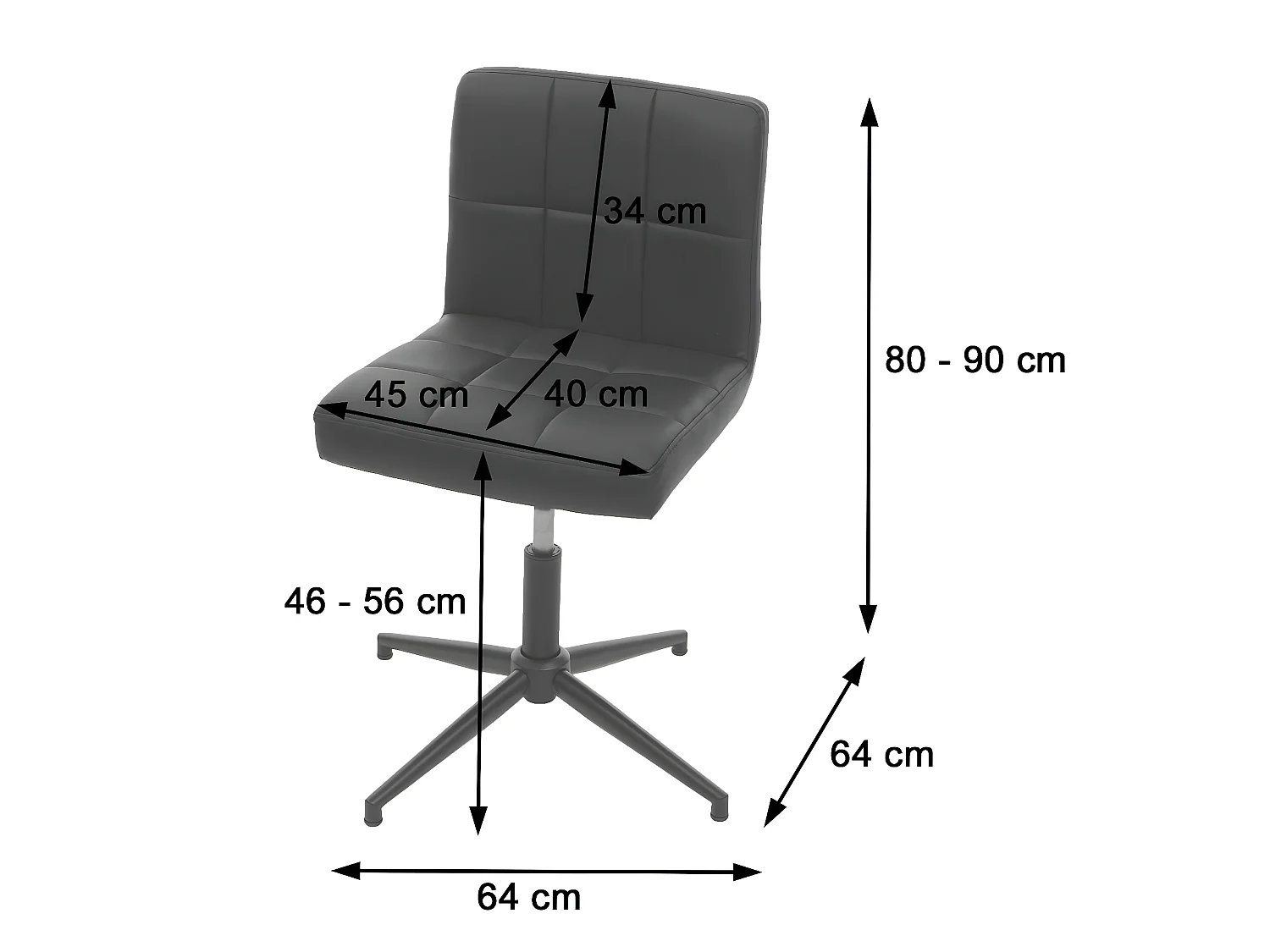 Silla de comedor Cadiz II (set de 6),  tela/textil gris oscuro, base negra