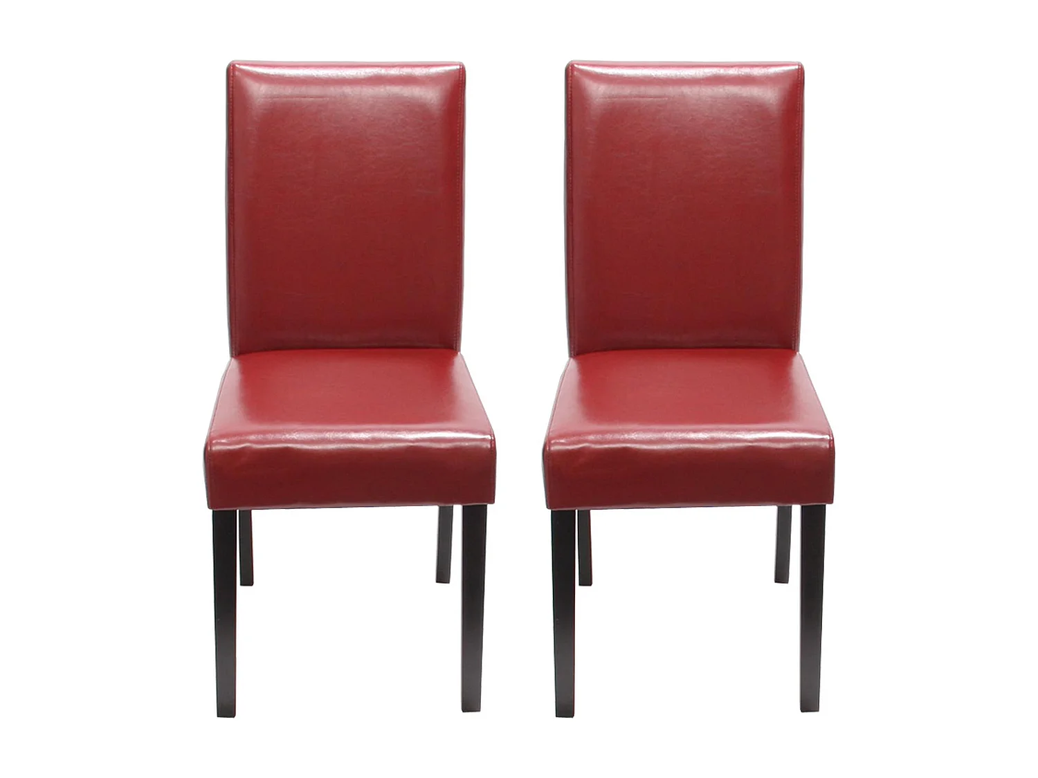 Chaise de salle à manger Littau (lot de 2),  cuir reconstitué rouge, pieds foncés