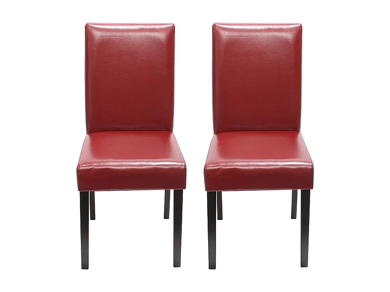 Chaise de salle à manger Littau (lot de 2),  cuir reconstitué rouge, pieds foncés