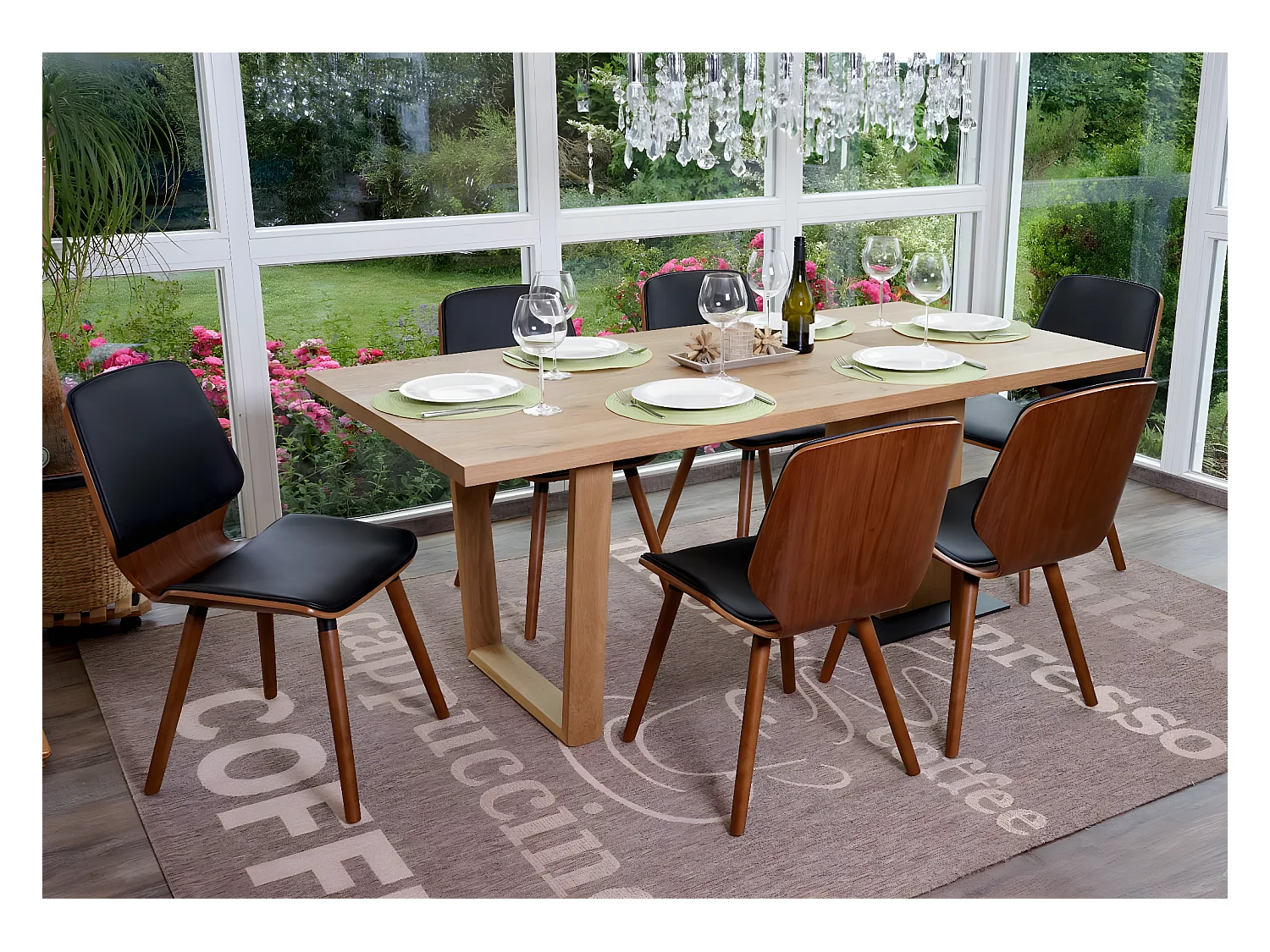 Set 6x sedie eleganti soggiorno sala pranzo MCW-B16 legno curvo ecopelle nero