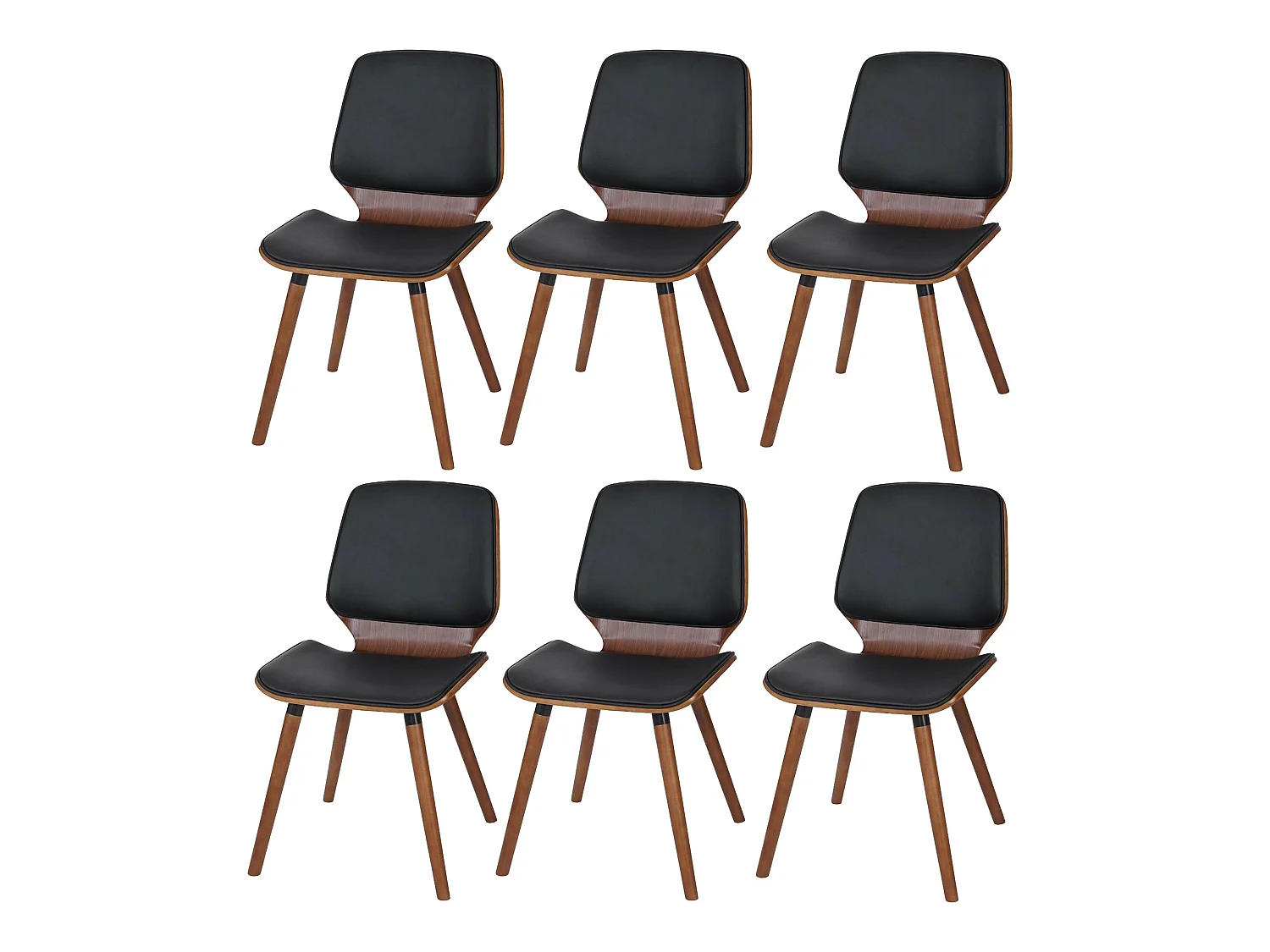 Set 6x sedie eleganti soggiorno sala pranzo MCW-B16 legno curvo ecopelle nero